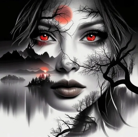 Gyémántszemes kirakó – nő piros szemmel 30 × 40 cm