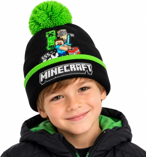 Minecraft gyermek téli sapka Creeper mintával és pomponnal