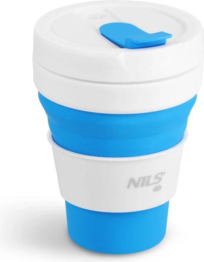 Összecsukható szilikon utazóbögre NILS Camp 475 ml, kék