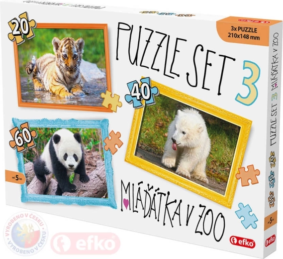 EFKO puzzle 3 az 1-ben: állatkölykök az állatkertben 21 × 15 cm