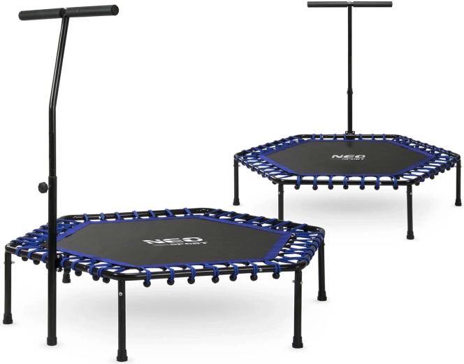 Neo-Sport fitnesztrambulin kapaszkodóval, 127 cm, hatszögletű, kék