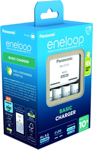 Panasonic Eneloop EKO töltő BQ-CC51 + AAA újratölthető elemek (4 db)