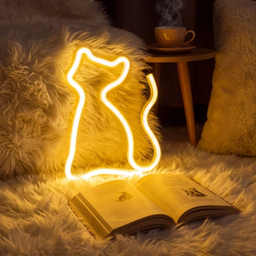 Neon LED macskalámpa meleg fehér fénnyel