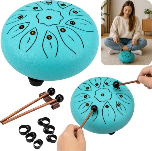 11 hangos acél nyelvdob meditációhoz, jógához és zeneterápiához