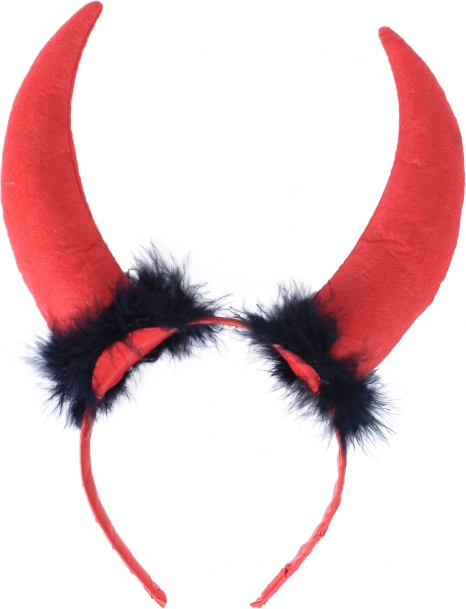 Maxi ördögszarvak tollal, szatén fejpánton