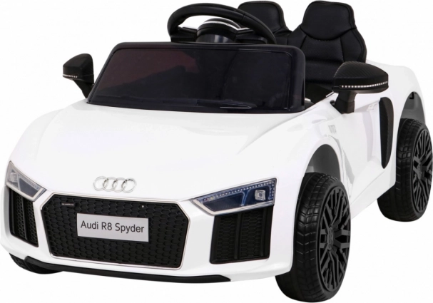 Gyermek elektromos Audi R8 Spyder autó, fehér, EVA kerekek, távirányító, LED és MP3