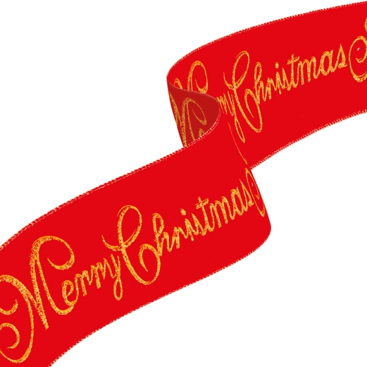 Karácsonyi Merry Christmas szalag, piros, 60 × 8 cm
