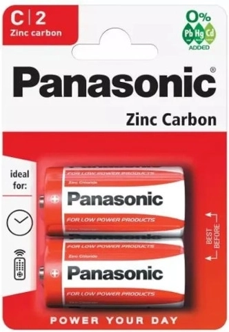 Cink-szén elemek PANASONIC R14 C, 1,5 V, 2 db