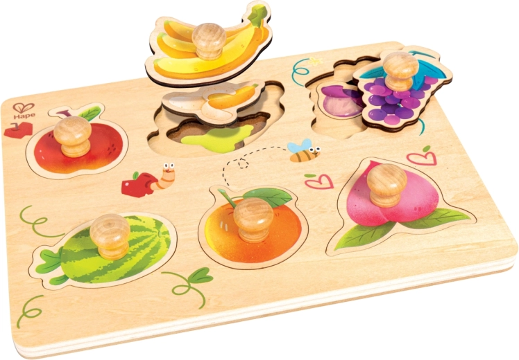 Hape fa réteges gyümölcsös puzzle fogantyúkkal