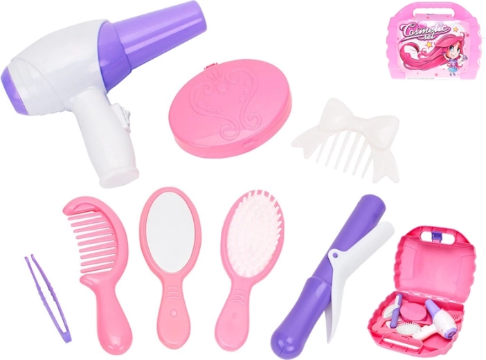 Fodrászkészlet gyerekeknek bőröndben – 8 részes rózsaszín szett