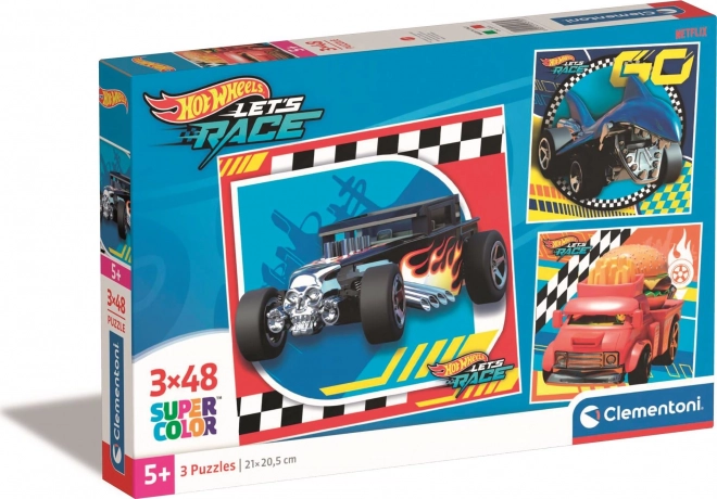 3×48 darabos HOT WHEELS puzzle – CLEMENTONI négyszögletű puzzle szett