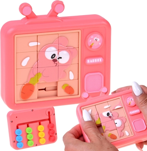 Kétoldalas szenzoros kirakó nyuszi – csúsztatós puzzle és színes labirintus - 1 db