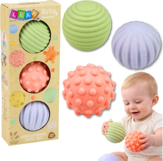 Pasztellszínű szenzoros labdák babáknak, 3 db, 6 cm