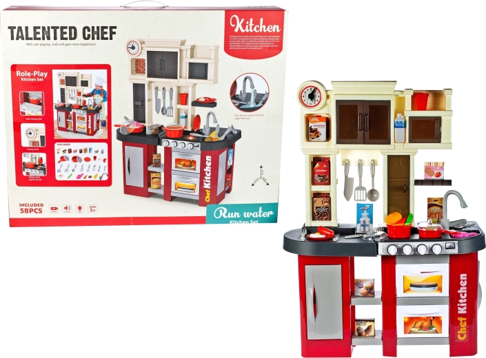 Gyerek konyha mosogatóval és folyó vízzel, fényekkel és hangokkal