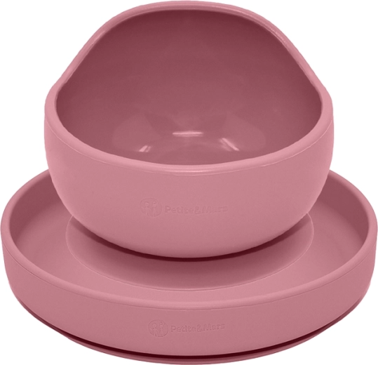 Petite&Mars szilikon étkezőkészlet Take&match, tányér és tálka, dusty rose, 2 db (6 hó+)