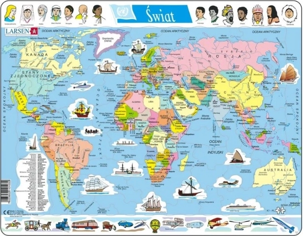 Larsen Világ – politikai térkép (keretes oktató puzzle, lengyel változat)