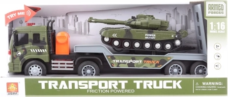 Elemes katonai teherautó tankkal, fényekkel és hangokkal