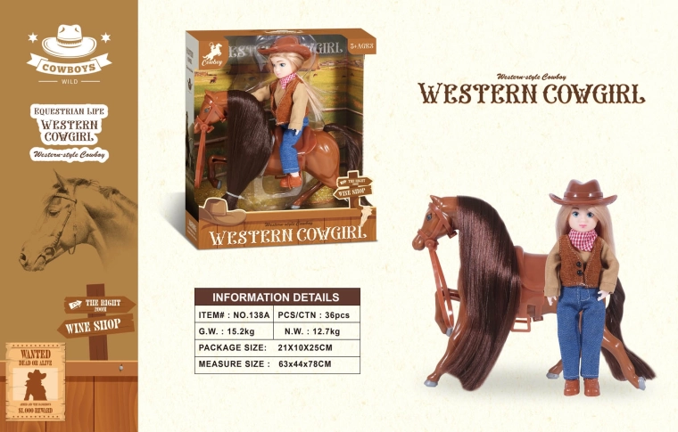 Barna póni cowboylány figurával
