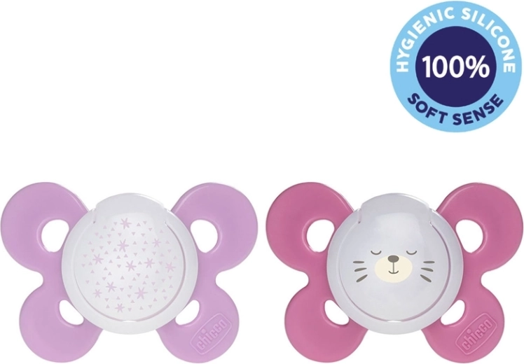 Chicco Physio Comfort éjszakai szilikon cumi 16–36 hó, lány, csillagok és maci, 2 db