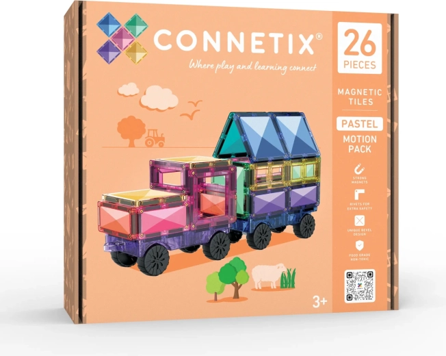 Connetix pasztellszínű készlet mozgó elemekkel, 26 darabos
