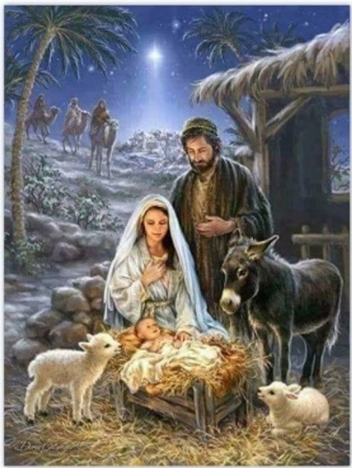 Gyémántszemes festés: Jézus a jászolban 30 × 40 cm