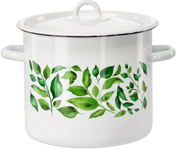 Zománcozott lábas 7 l 22 cm fehér Ficus fedővel