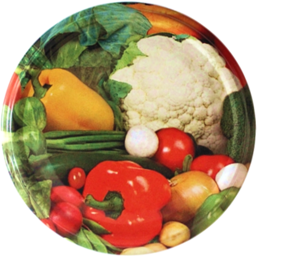 82 mm-es befőttesüveg-tetők karfiolos zöldségmintával, 100 db