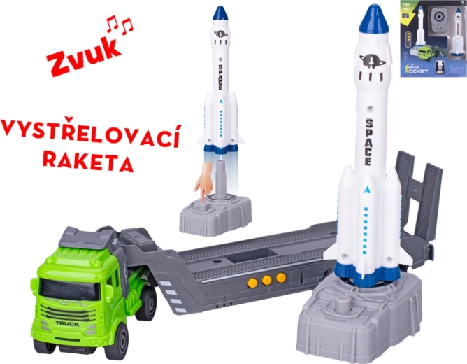 Tehetetlenségi meghajtású teherautó rakétával és kilövővel, hangokkal