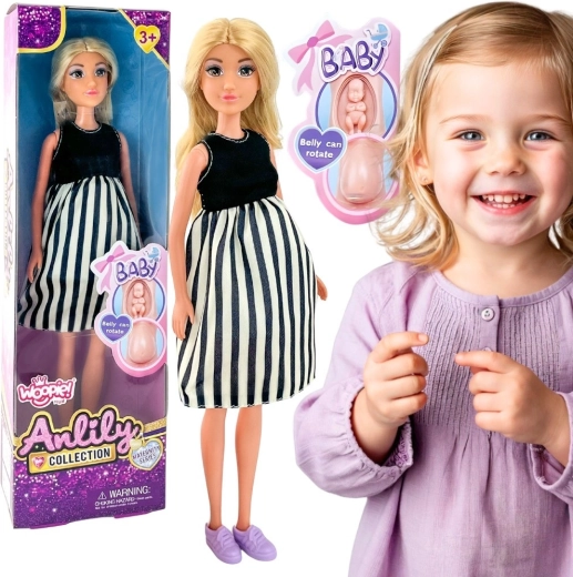 Woopie Royal várandós baba, Lily fekete-fehér csíkos ruhában