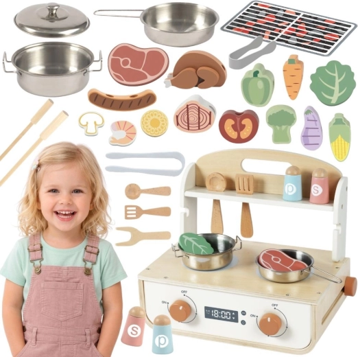 Tooky Toy fa tűzhely grillsütővel és kiegészítőkkel