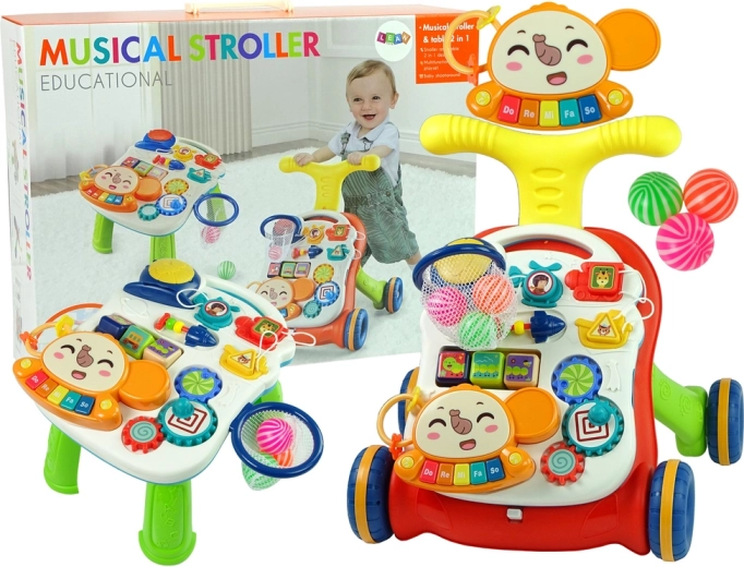 Interaktív járássegítő és oktató asztalka 2 az 1-ben – piros