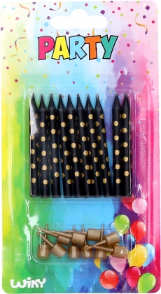 Gyertyák tartókkal arany pöttyökkel, 10 db