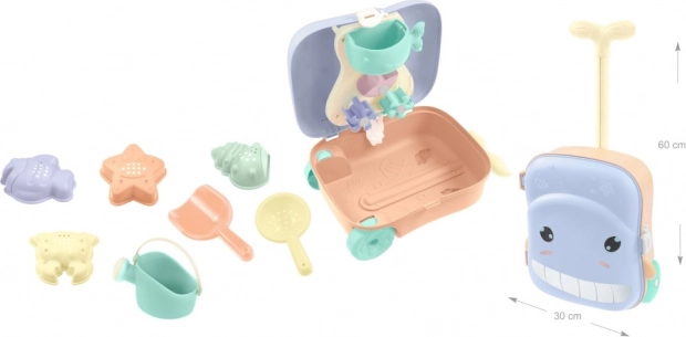 Görgős bőrönd homokozókészlettel és vízimalommal