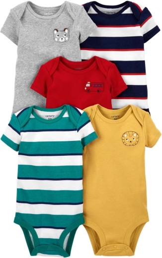 Carter's pamut rövid ujjú csíkos baba body fiúknak, 5 db, 56-os méret