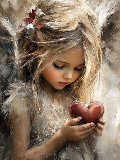 Gyémántszemes festés – lány szívvel 30 × 40 cm