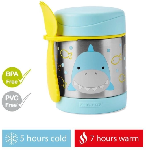 Skip Hop Zoo rozsdamentes ételtermosz sporkkal (kanál+villa) – cápa, 325 ml