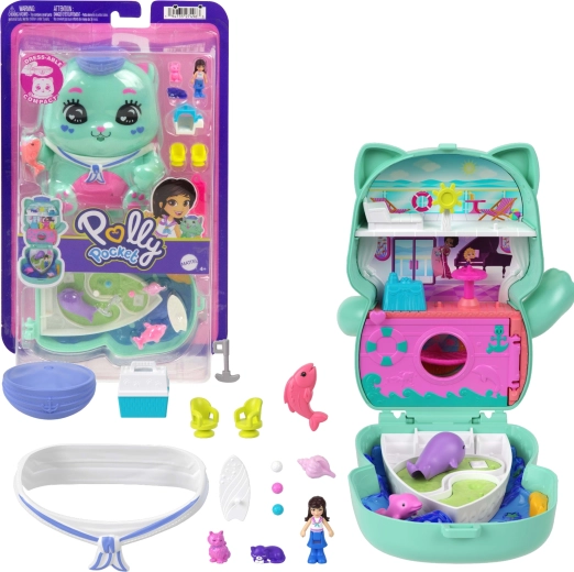 Polly Pocket Macskás hajókirándulás kompakt játékszett figurákkal és kiegészítőkkel