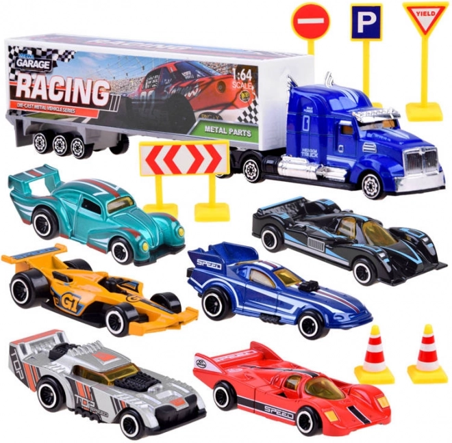 Fém autós versenyzőkészlet jelzésekkel