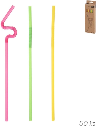 Újrahasználható műanyag szívószál 24 cm, hosszú hajlékony csuklóval, vegyes színek, 50 db