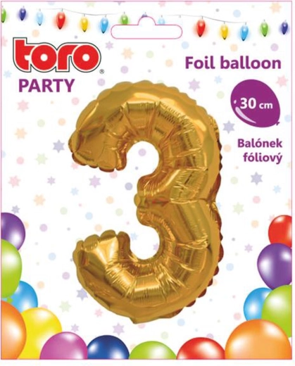 TORO arany színű fólia lufiszám 3, 30 cm