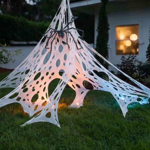 Halloween pókhálódísz leszúrókarókkal, 1 × 2 m, fehér