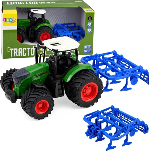 Mezőgazdasági traktor csatlakoztatható kultivátorral 1:24 zöld