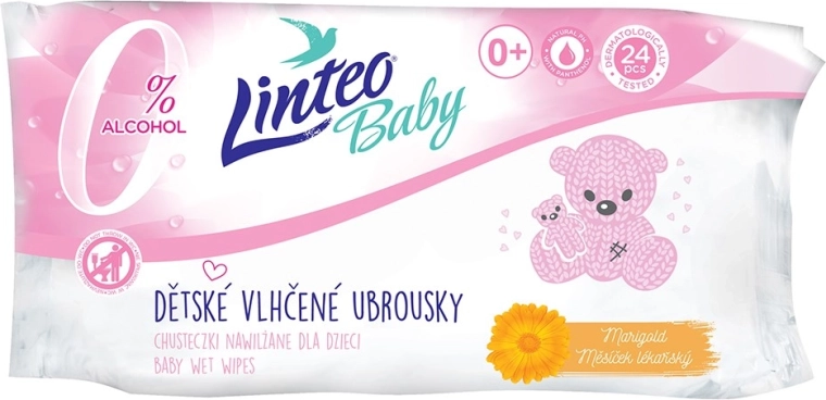 LINTEO Baby gyermek nedves törlőkendők körömvirággal 24 db
