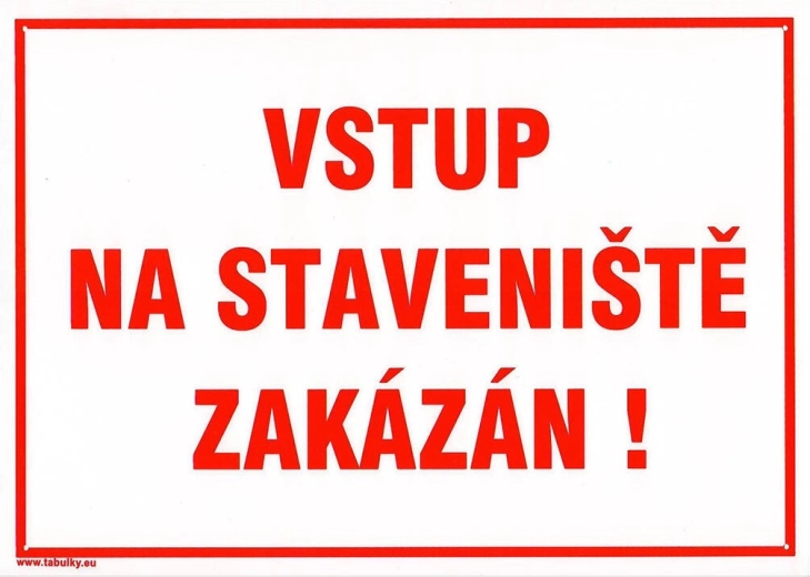 Biztonsági tábla – belépni az építkezésre tilos, A4 műanyag 210 × 297 mm