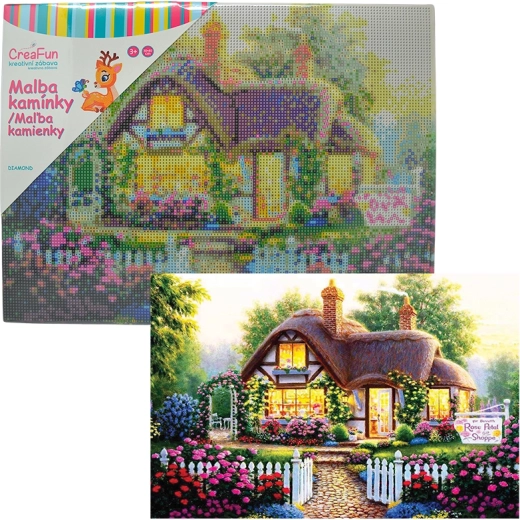 Gyémántszemes festés – virágos kunyhó 30 × 40 cm