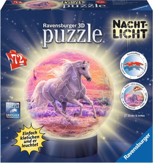 RAVENSBURGER világító 3D puzzlelabda – ló a tengerparton, 72 darab