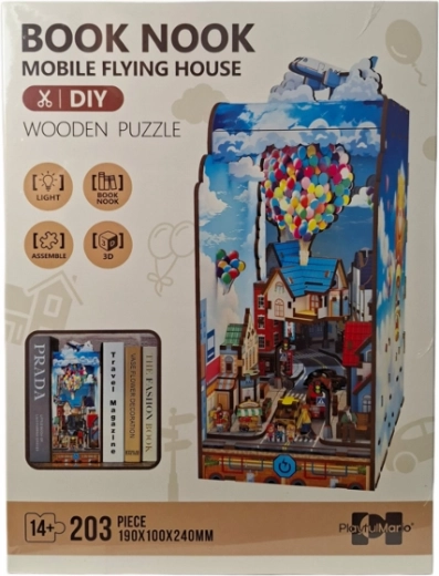 Fa 3D puzzle Book Nook – Repülő ház LED világítással
