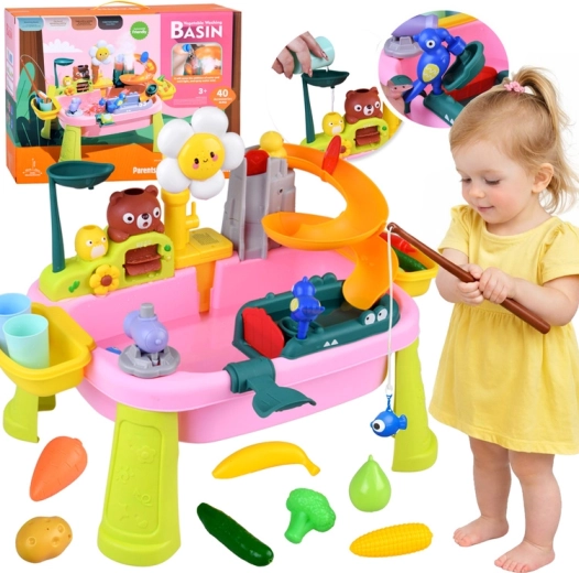 Nagy vízasztal gyerekeknek csúszdával és 40 kiegészítővel