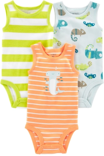 Carter's ujjatlan csíkos–állatos baba body fiúknak, 3 db