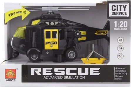 Fekete, elemes helikopter fény- és hangeffektekkel